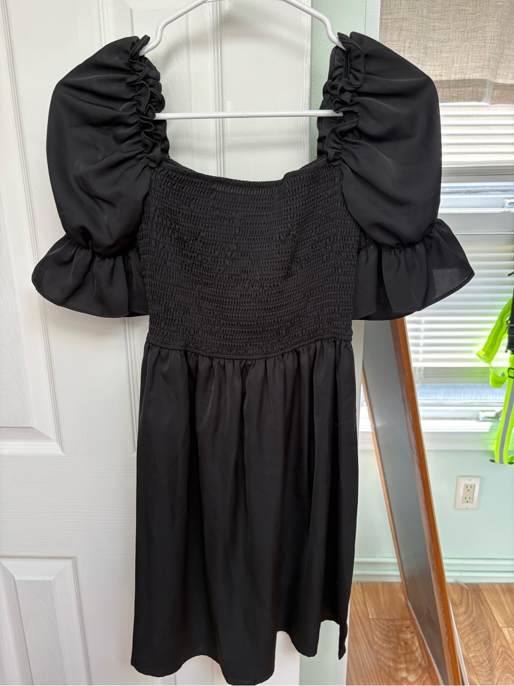 Black Puff Sleeve Smocked Bodice Dress